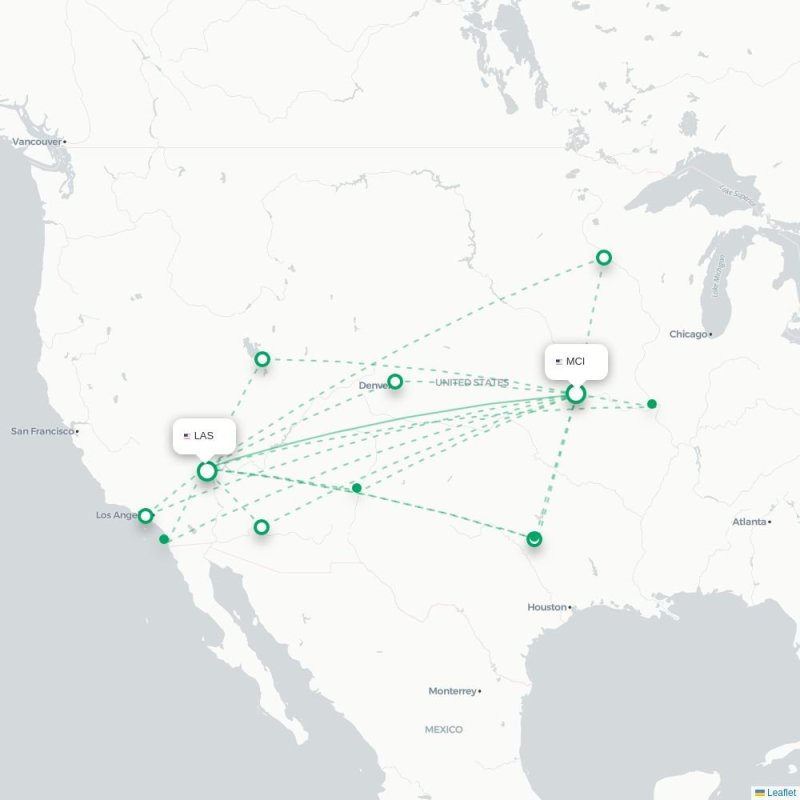 MCI - LAS route map
