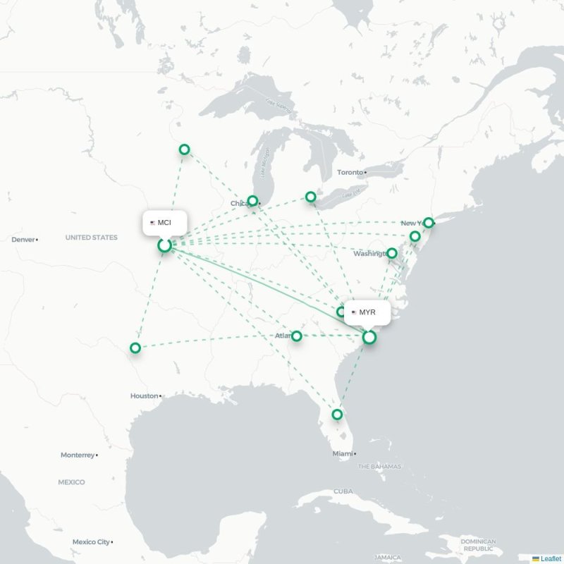 MCI - MYR route map