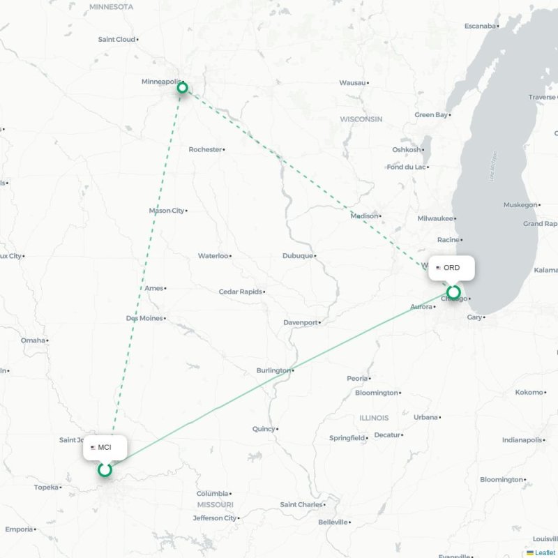 MCI - ORD route map