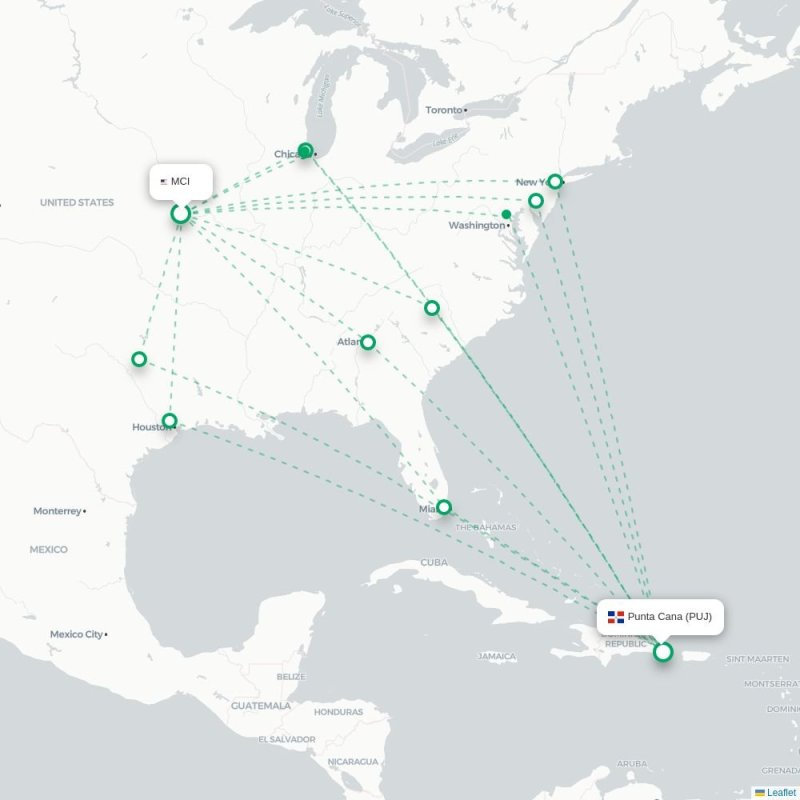 MCI - PUJ route map