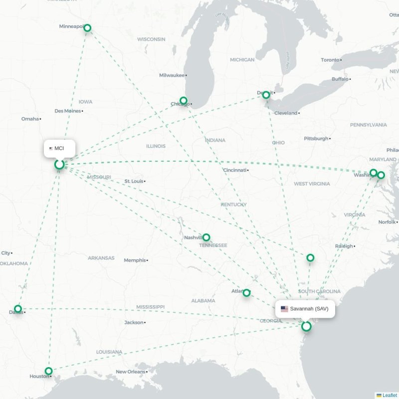 MCI - SAV route map