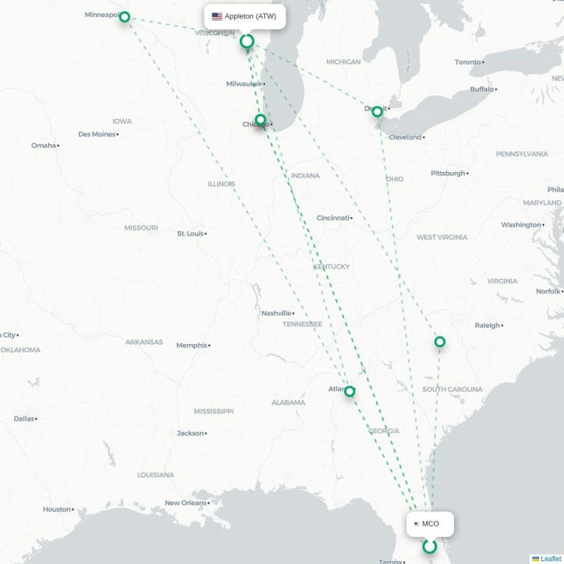 MCO - ATW route map