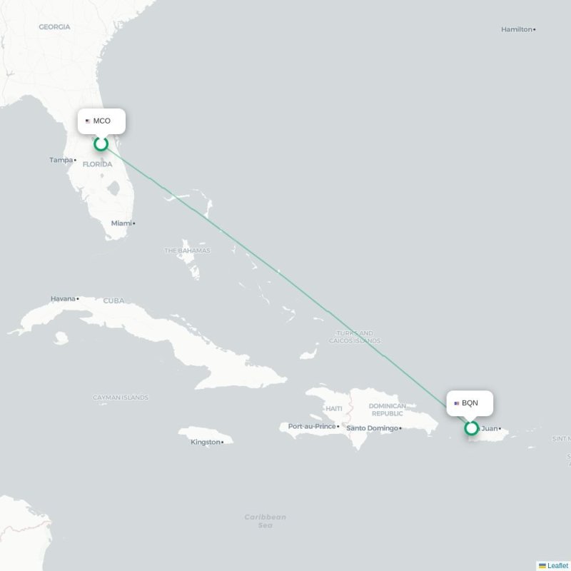 MCO - BQN route map