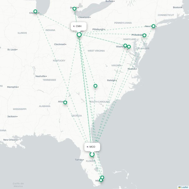 MCO - CMH route map
