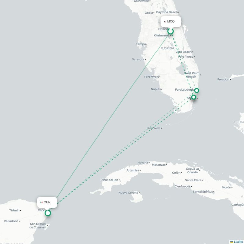 MCO - CUN route map