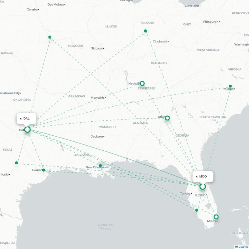 MCO - DAL route map