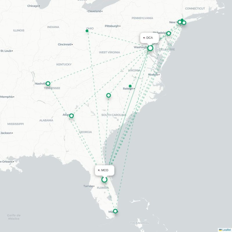 MCO - DCA route map