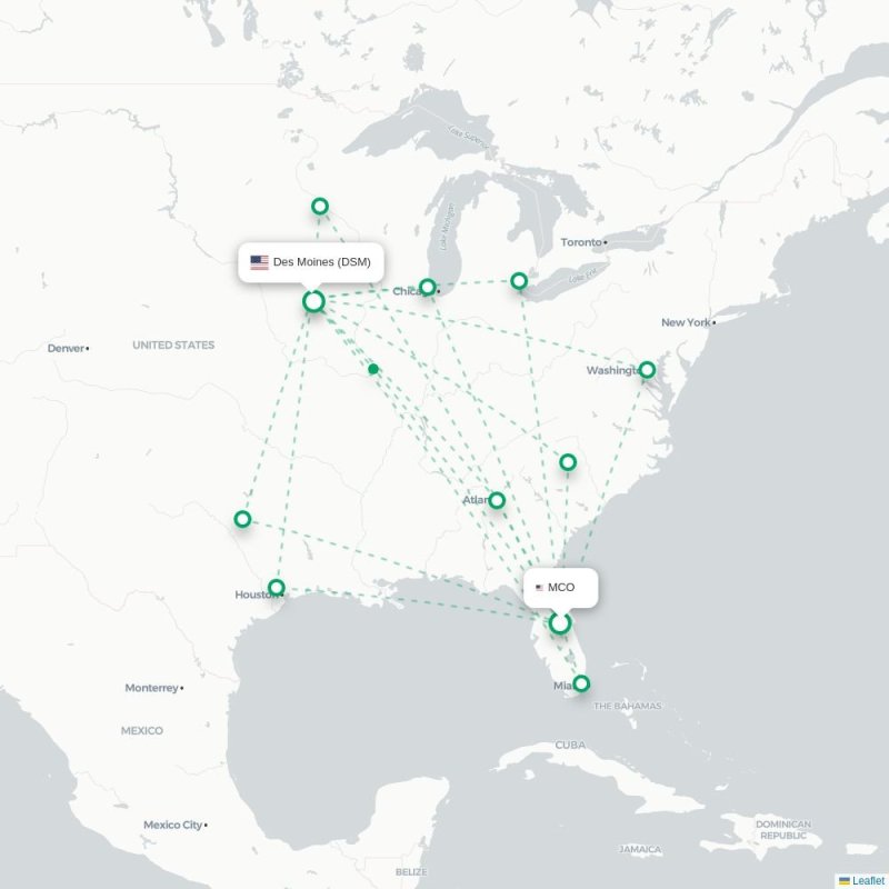MCO - DSM route map