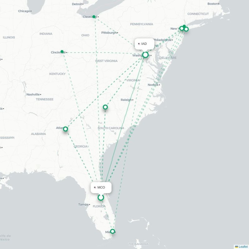 MCO - IAD route map