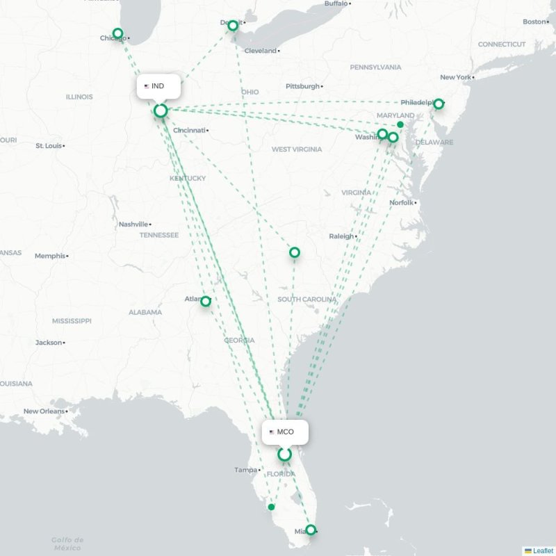 MCO - IND route map