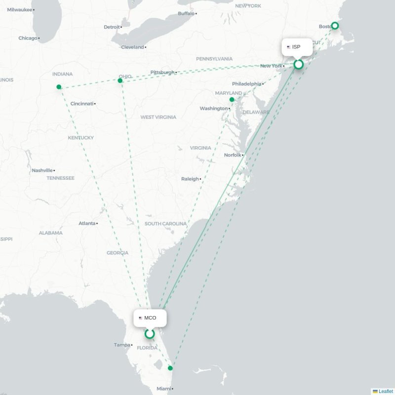 MCO - ISP route map