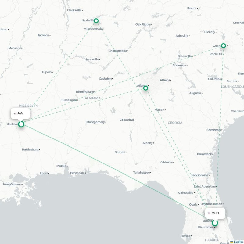 MCO - JAN route map