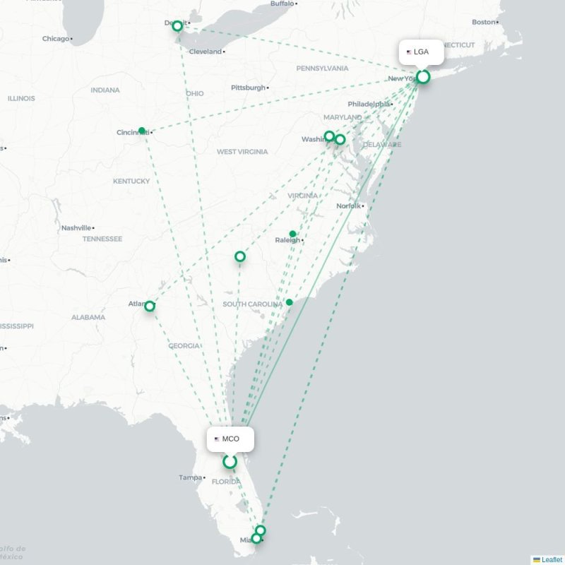 MCO - LGA route map