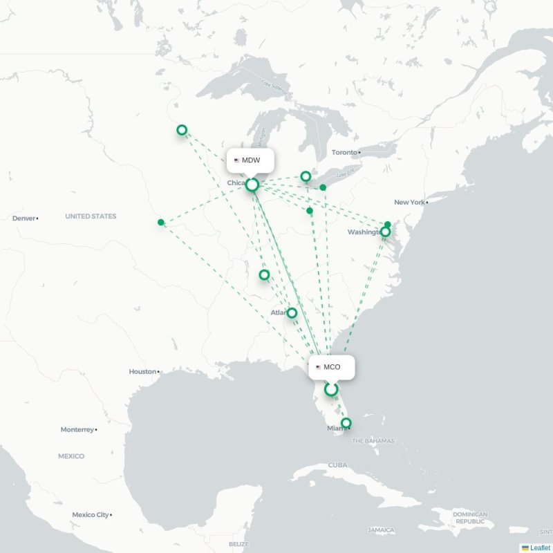 MCO - MDW route map