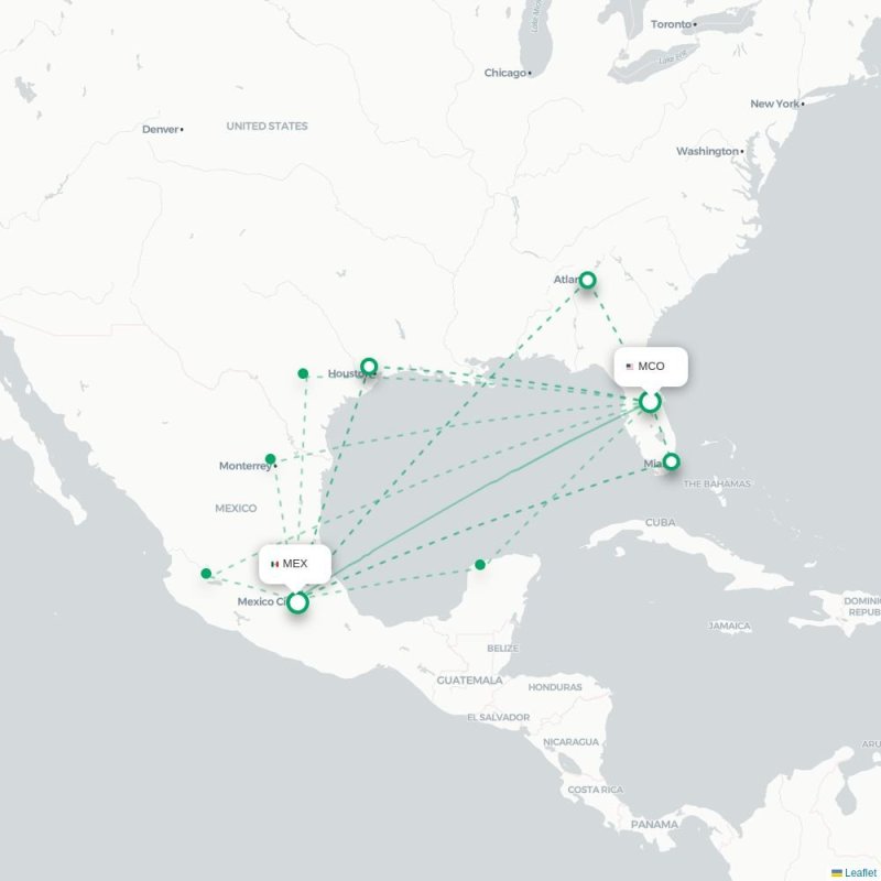 MCO - MEX route map