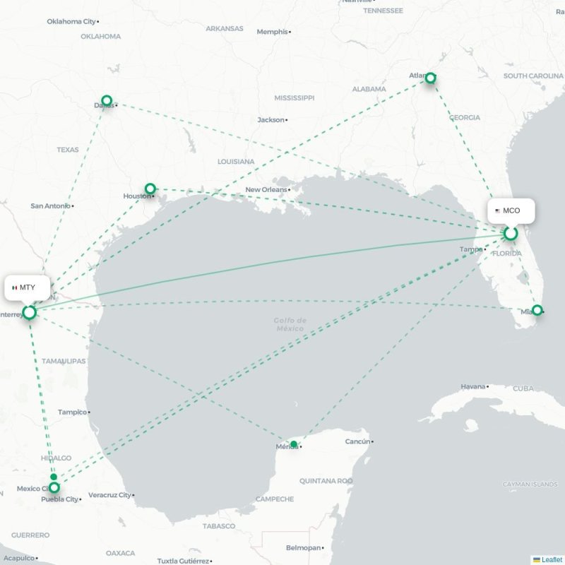 MCO - MTY route map