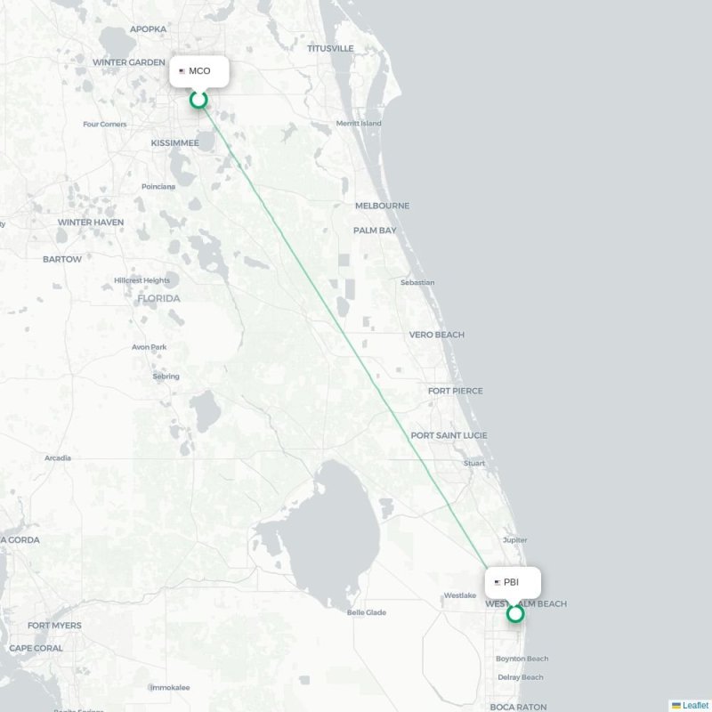 MCO - PBI route map