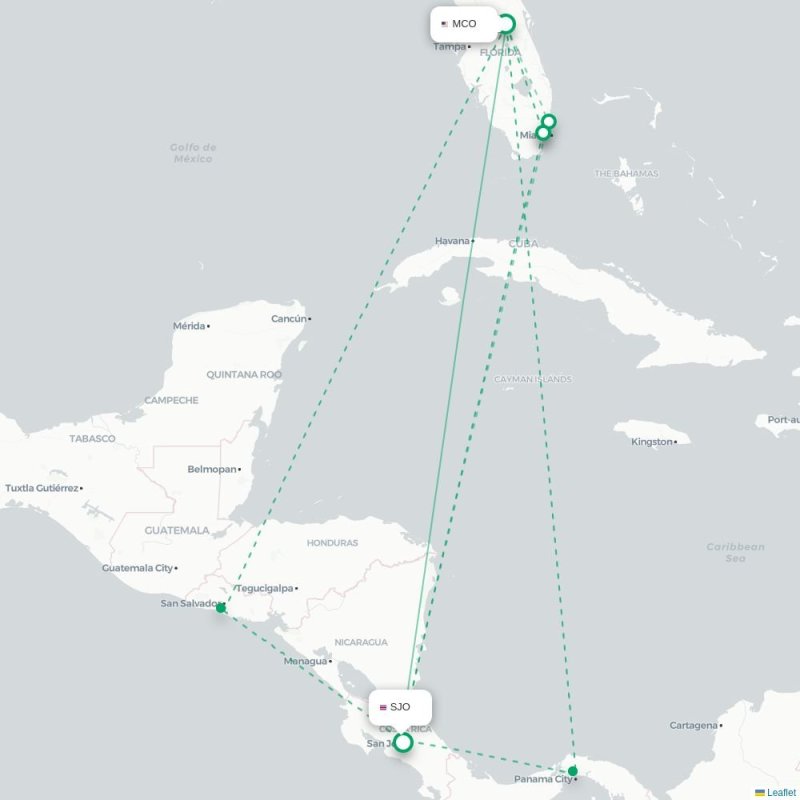 MCO - SJO route map
