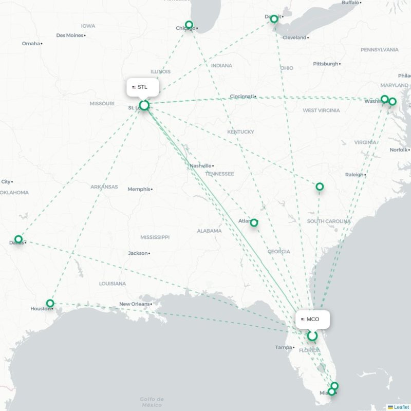MCO - STL route map