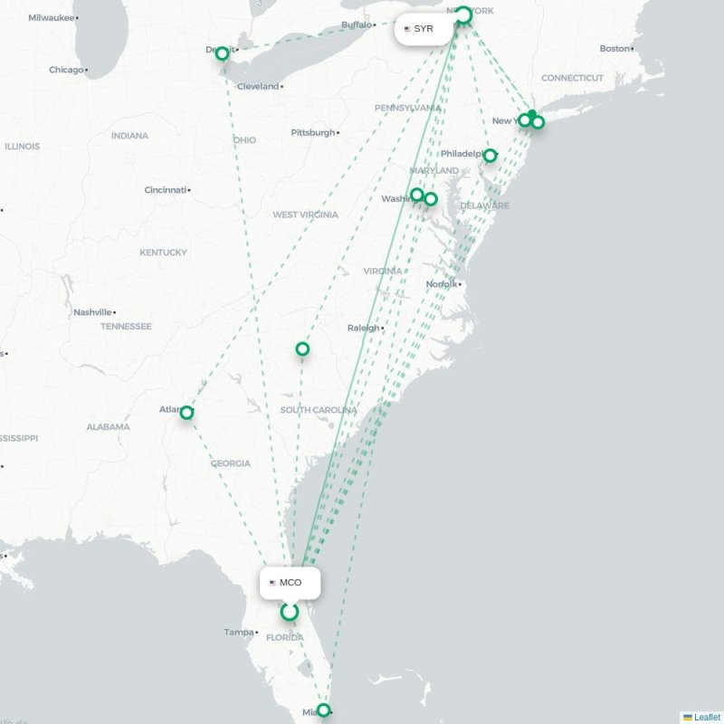 MCO - SYR route map