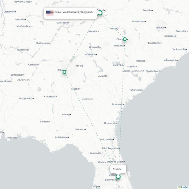 MCO - TRI route map