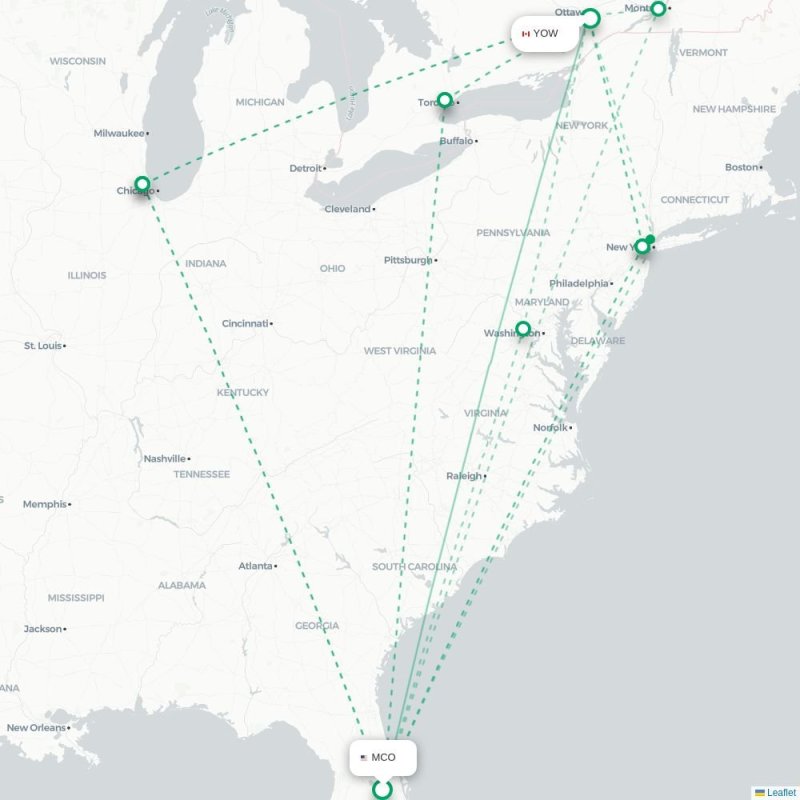 MCO - YOW route map