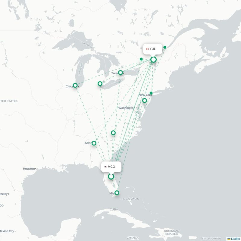 MCO - YUL route map
