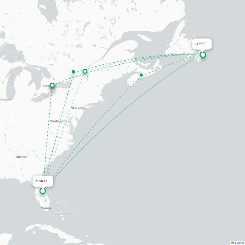 MCO - YYT route map