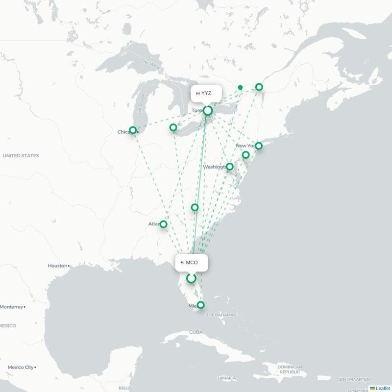 MCO - YYZ route map