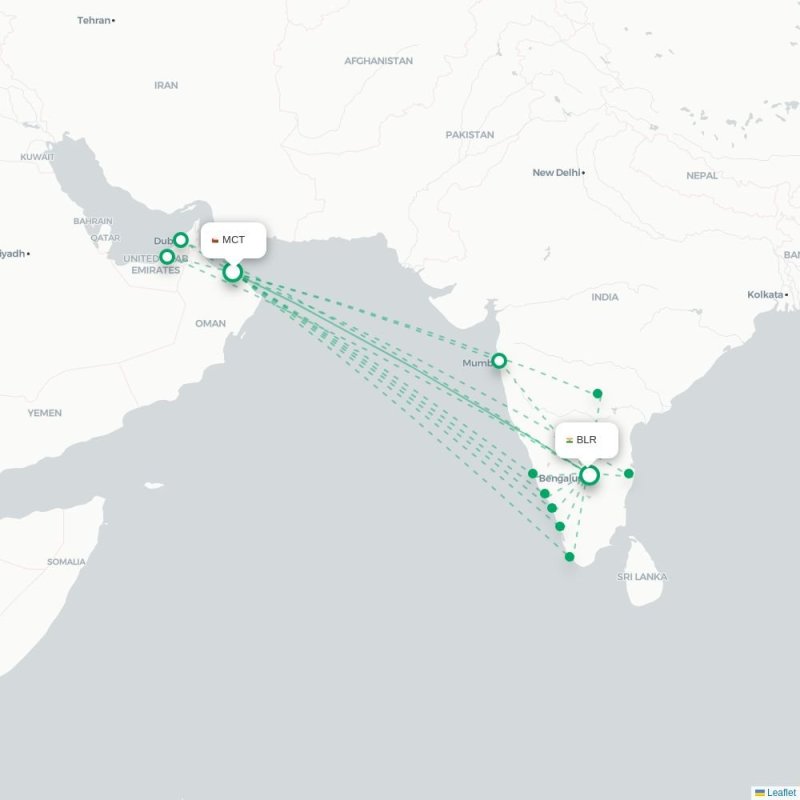 MCT - BLR route map