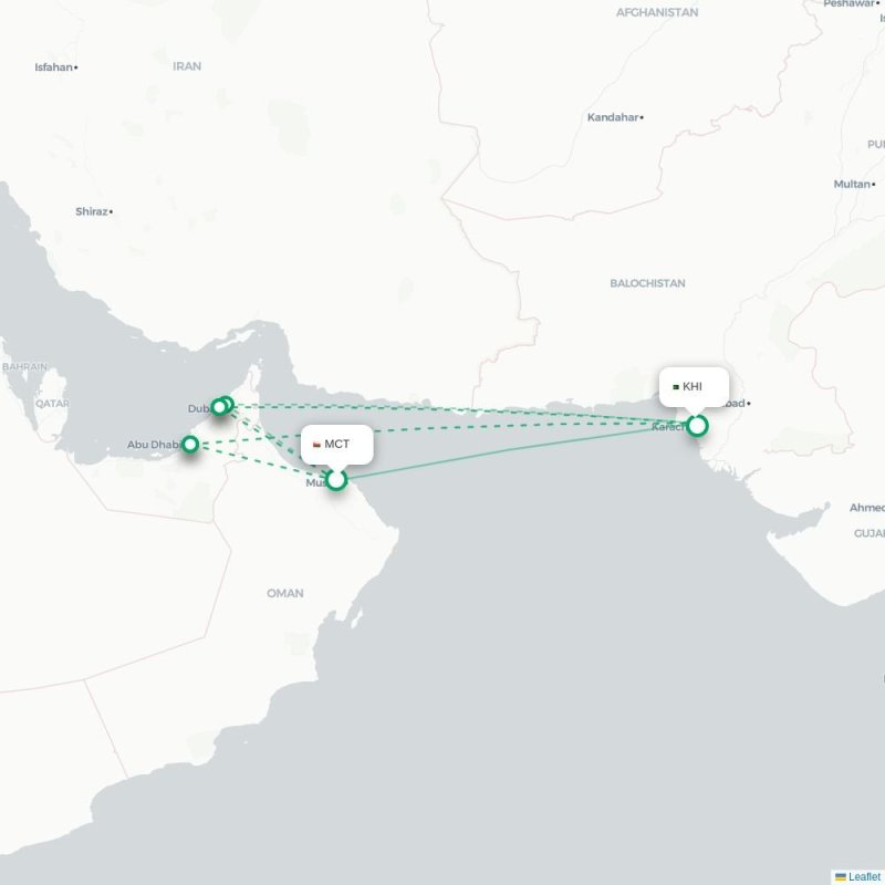 MCT - KHI route map