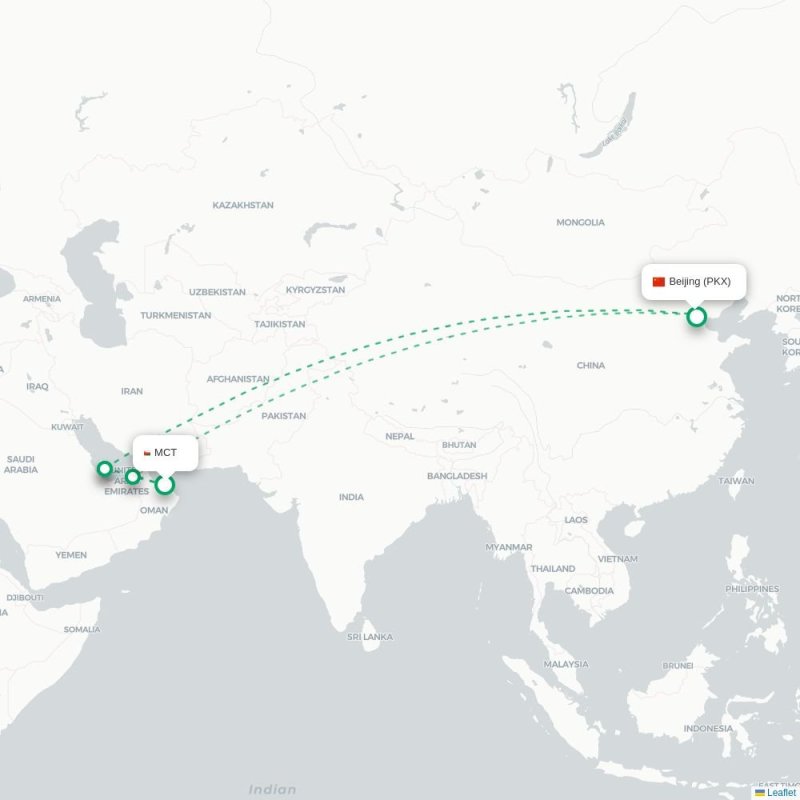 MCT - PKX route map