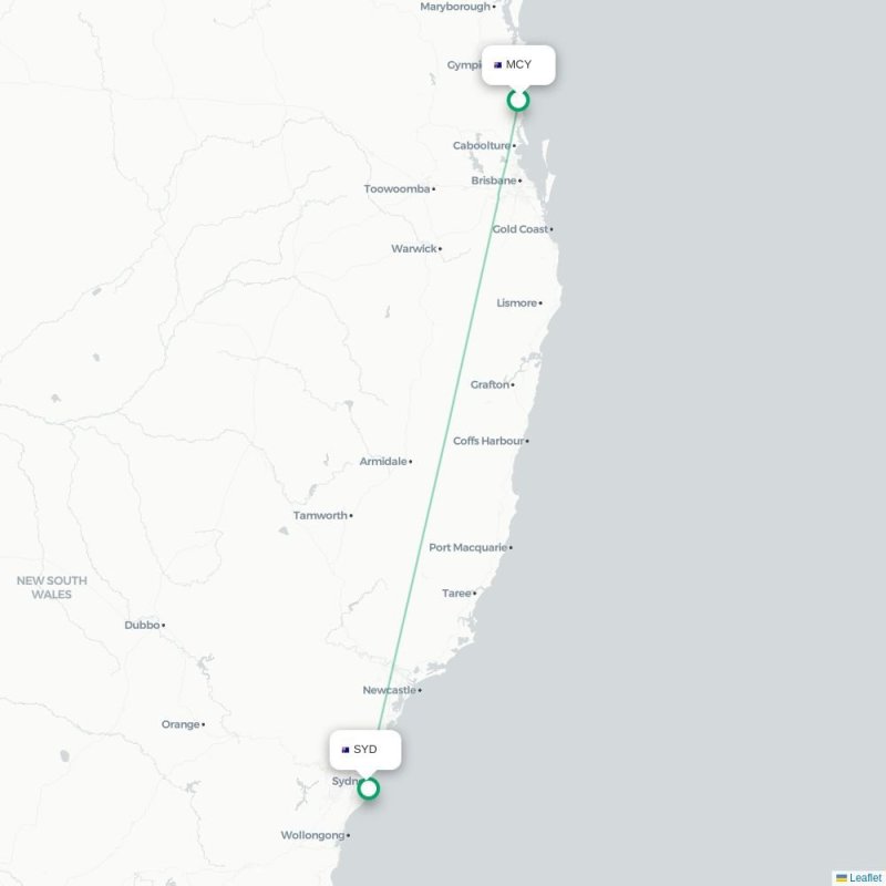 MCY - SYD route map