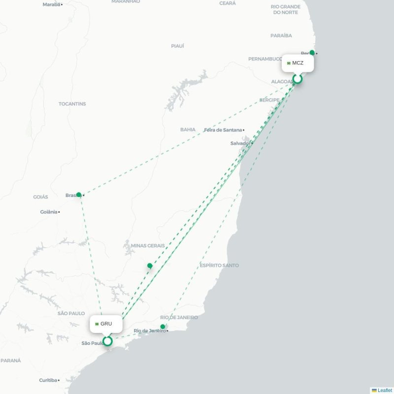 MCZ - GRU route map
