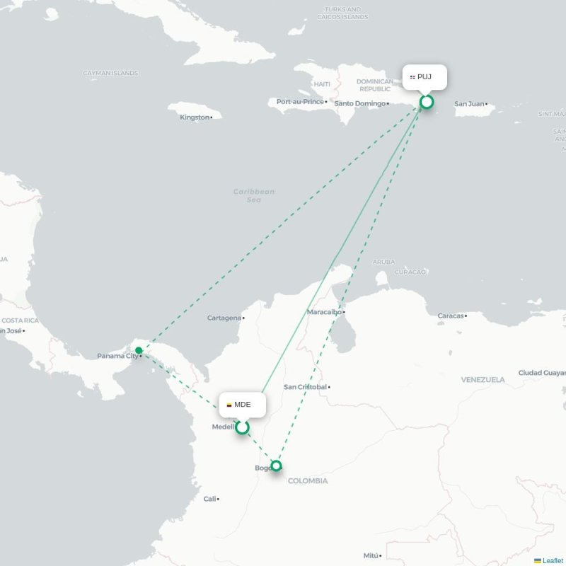 MDE - PUJ route map
