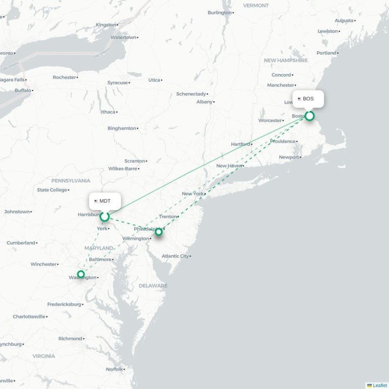 MDT - BOS route map