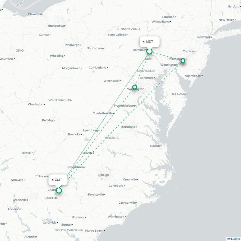 MDT - CLT route map