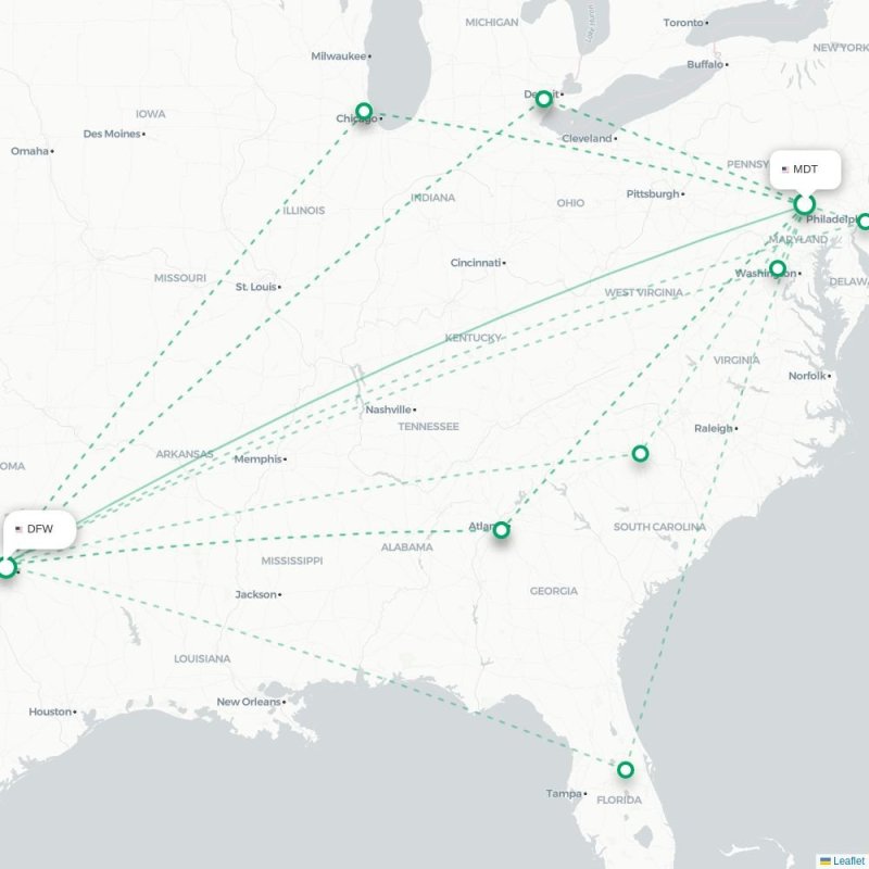 MDT - DFW route map