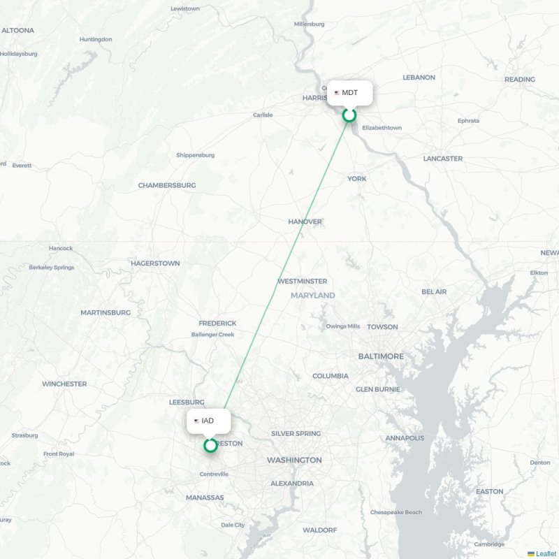 MDT - IAD route map