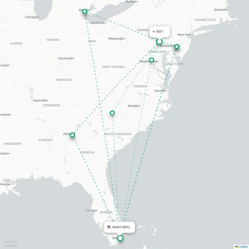 MDT - MIA route map