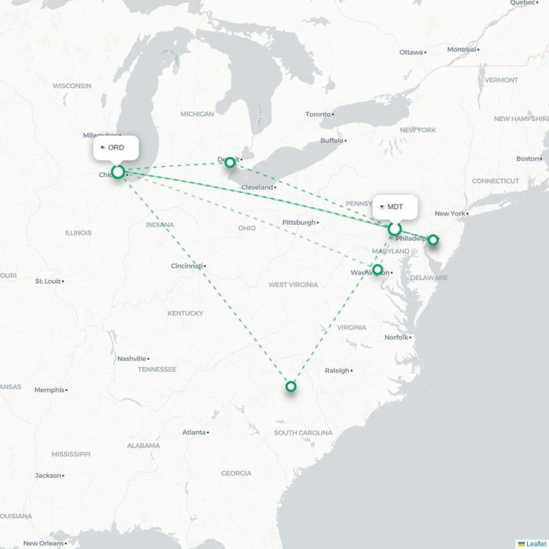 MDT - ORD route map