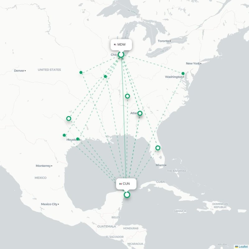 MDW - CUN route map