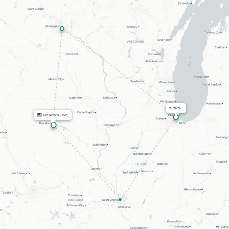 MDW - DSM route map