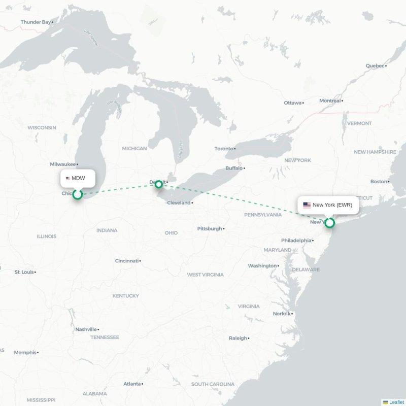 MDW - EWR route map