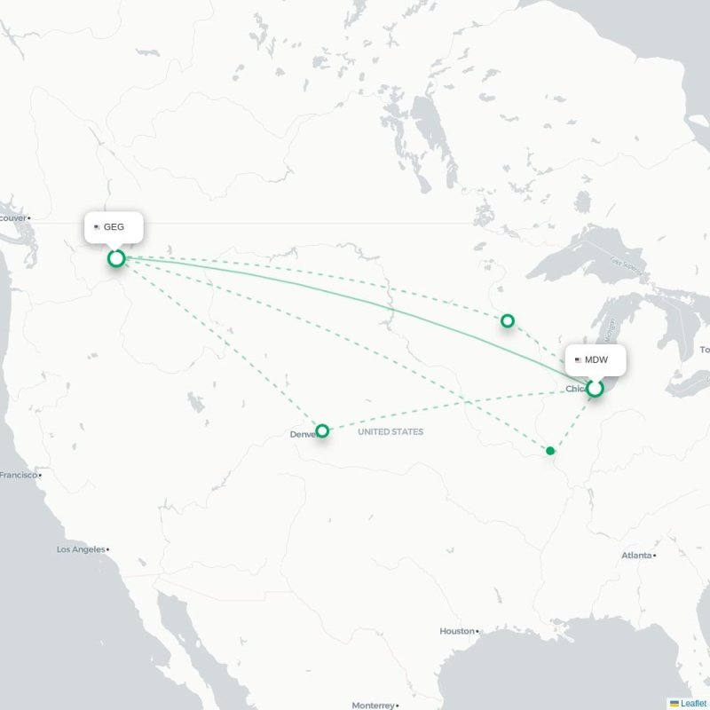 MDW - GEG route map