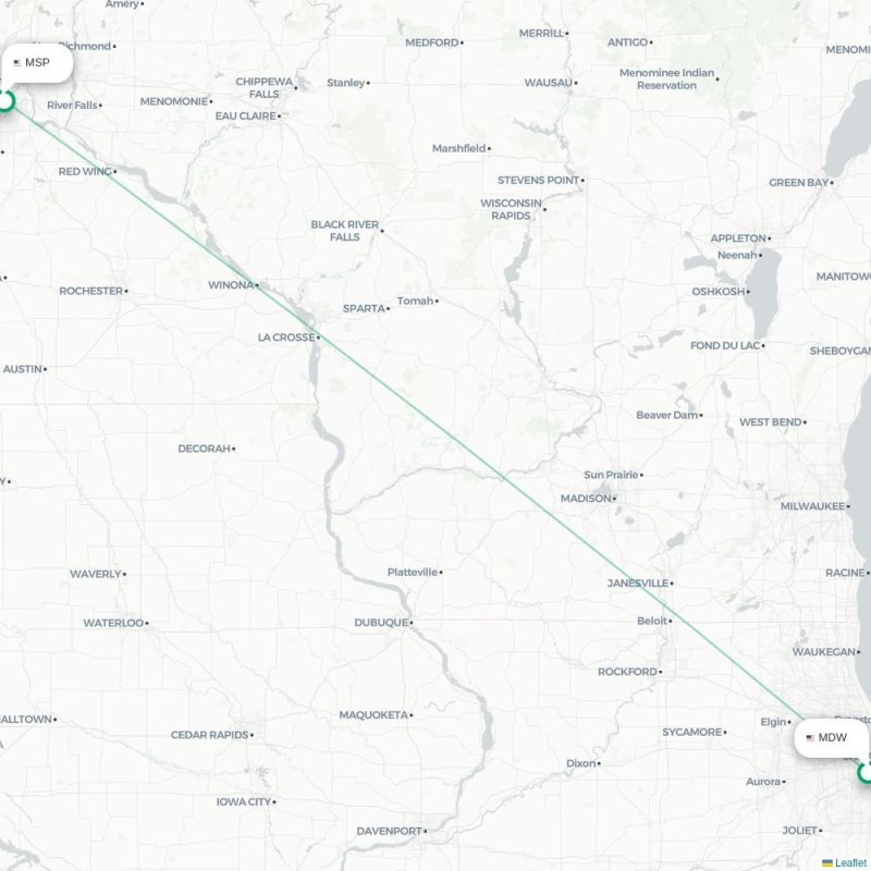 MDW - MSP route map