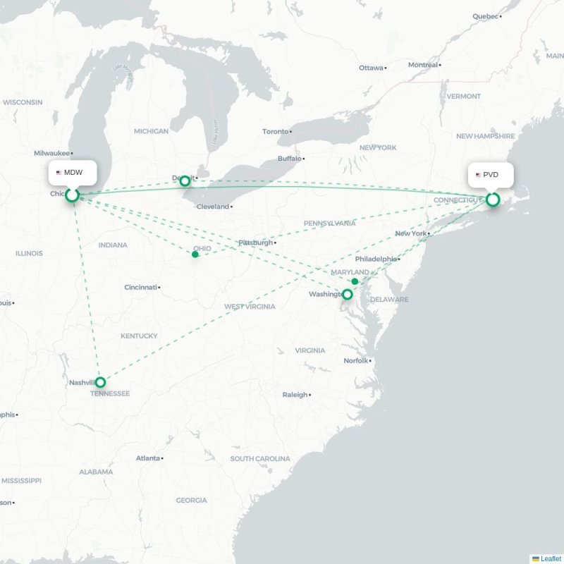 MDW - PVD route map