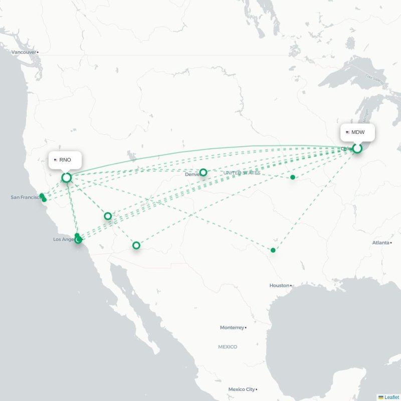MDW - RNO route map