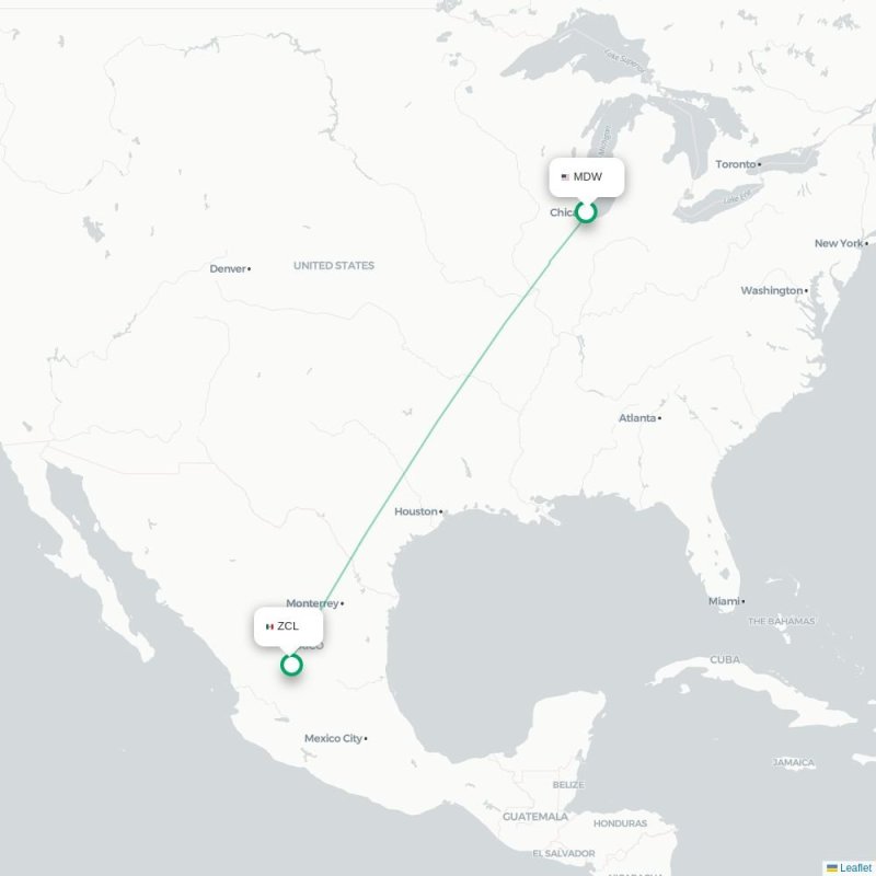 MDW - ZCL route map