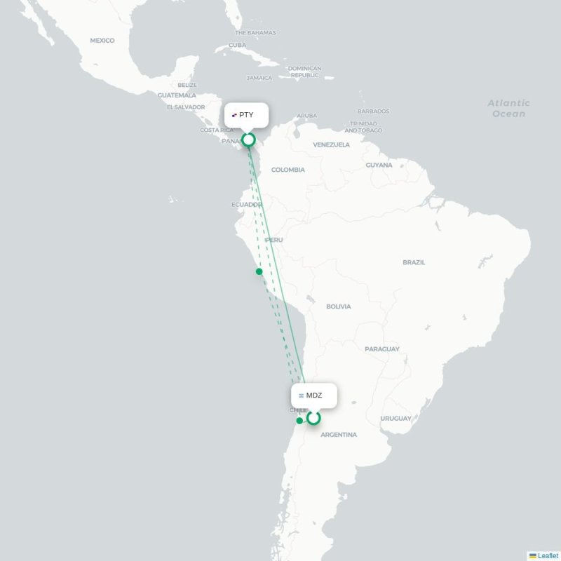 MDZ - PTY route map